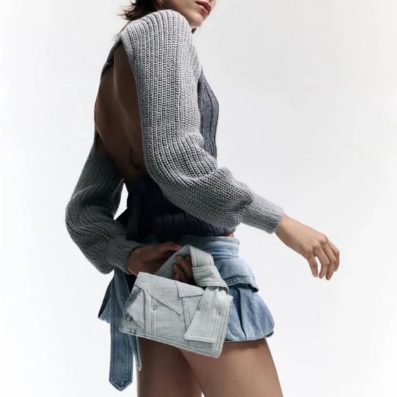 ZARA DENIM GRAY PATCHWORK DENIM MINI CITY BAG - Picture 5 of 9